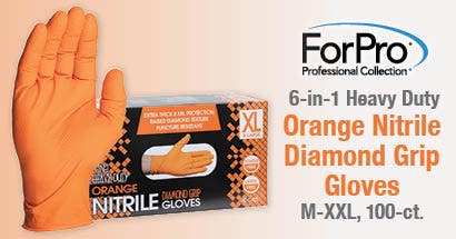 ForPro 6-in-1 Heavy Duty Orange Nitrile Diamond Grip Gloves